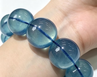 AAA Genuine Natural Aquamarine Beaded Bracelet 18mm