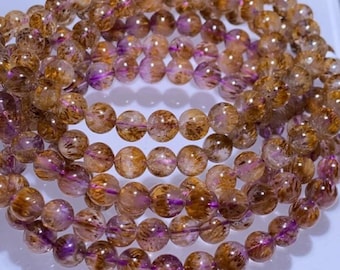 AAAAA Genuine Natural Auralite 23 Gold teeth Cacoxenite Crystal Gemstone Round Beads 6MM (90PCS)