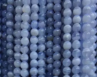 AAA Oryginalne naturalne koraliki z chalcedonu, niebieskiego agatu, gładkie okrągłe koraliki z kamieni szlachetnych, sznur 15"
