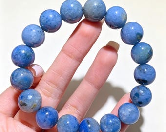 AA Genuine Blue Rabbit Hair Rutilated Quartz Beaded Bracelet Jewelry Gift