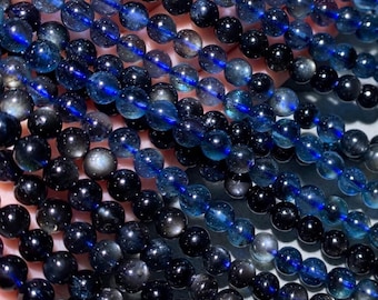 AAA Genuine Natural Starlight Devil Blue Aquamarine Gemstone Smooth Round Beads 6mm