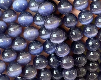 Lila Katzenaugen-Glasperlen, 4–12 mm, glatte, runde Perlenkette
