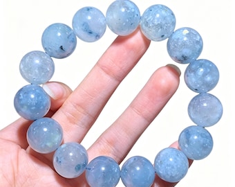 Genuine Blue Rabbit Hair Rutilated Quartz Beaded Bracelet 8-17mm (Single Bracelet)