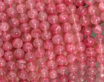 AAA Genuine Natural Pink Rhodonite In Quartz Gemstone Smooth Round Beads Strand 15"