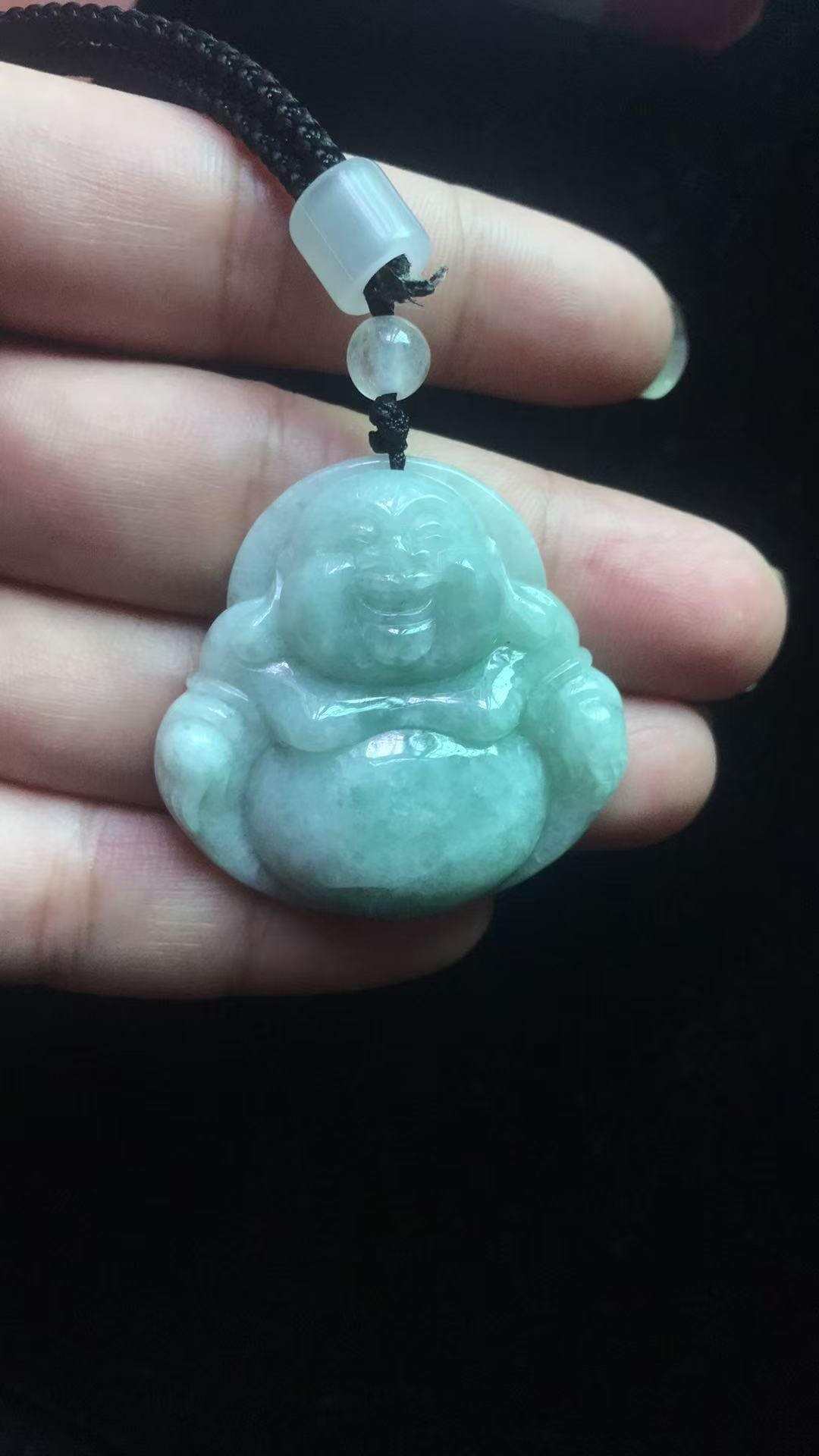 Genuine Natural Buddha Jadeite Jade Pendant Necklace for Wealth Protection Lucky Charm Gift for Him or Her 翡翠笑佛牌, image size:1080x1920