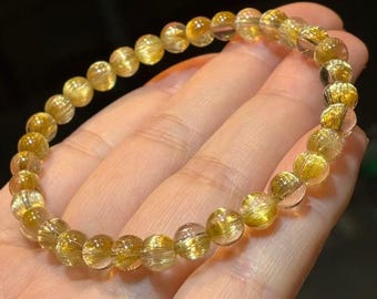 AAAAA Genuine Natural Golden Rutilated Quartz Beaded Bracelet 6MM