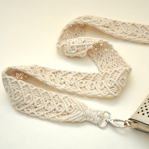Macrame off white extra wide purse strap Woven natural cotton shoulder strap Replacement boho bag strap Gift with hearts