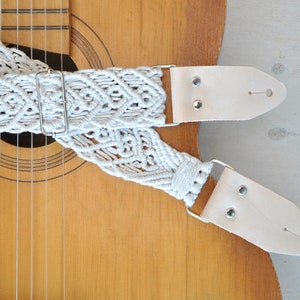 Guitar strap Macrame off white cotton strap for acoustic guitar Woven electric and bass guitar strap Musician gift