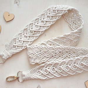 Personalized macrame cotton strap Woven off white camera strap Replacement boho bag strap Gift for photographer & traveler