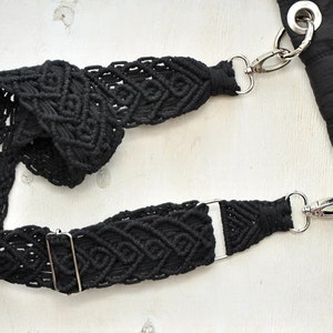 Bandoulière réglable noire en macramé Bandoulière en cordon de coton naturel tissé Cadeaux avec coeurs