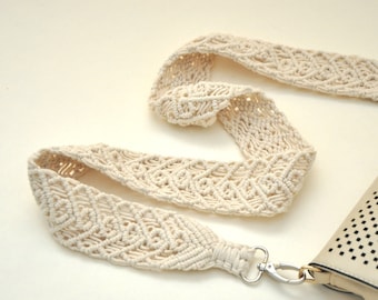 Macrame off white extra wide purse strap Woven natural cotton shoulder strap Replacement boho bag strap Gift with hearts