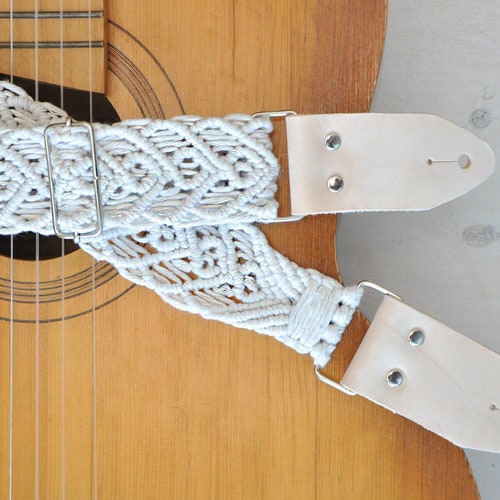 Guitar Strap Macrame off White Cotton Strap for Acoustic Etsy
