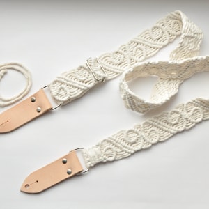 Macrame off white cotton ukulele strap Woven mandoline strap Ajustable boho uke strap  Musician Gift