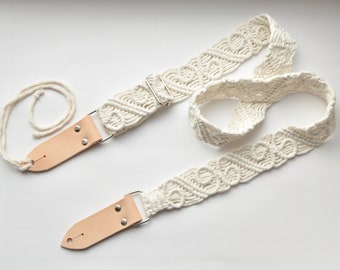 Macrame off white cotton ukulele strap Woven mandoline strap Ajustable boho uke strap  Musician Gift