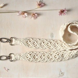 Macrame cell phone strap Woven natural cotton lanyard Ajustable case neck strap