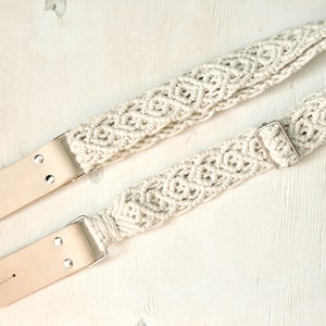 Macrame off white cotton ukulele strap Woven mandoline strap Ajustable boho uke strap  Musician Gift