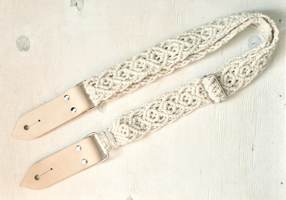 Macrame off White Cotton Ukulele Strap Woven Mandoline Strap