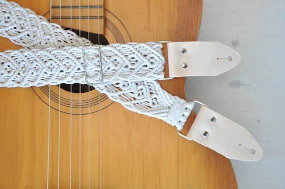 Guitar Strap Macrame off White Cotton Strap for Acoustic Guitar