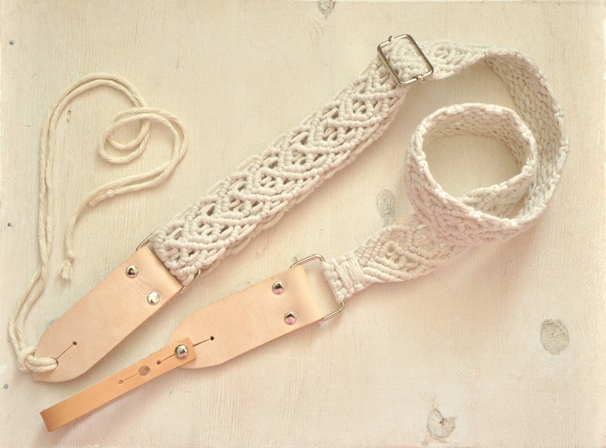 Macrame off white cotton ukulele strap Woven mandoline strap Etsy