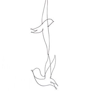Hanging mobile, Two Birds silhouette, Iron wire mural, One line art pendant, minimalist design