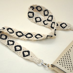 Macrame off white purse strap Woven boho bag strap Replacement natural cotton cord shoulder strap Gift with hearts