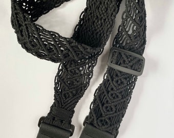 Guitar strap Macrame black cotton strap for acoustic guitar Woven electric and bass guitar strap Musician gift
