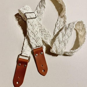 Macrame off white cotton ukulele strap Woven mandoline strap Ajustable boho uke strap  Musician Gift
