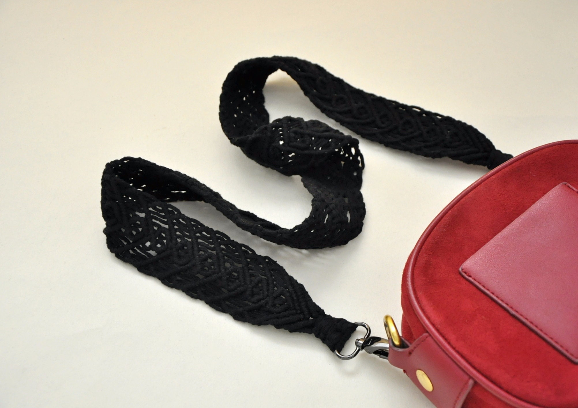 Macrame black purse strap Woven natural cotton cord bag strap | Etsy