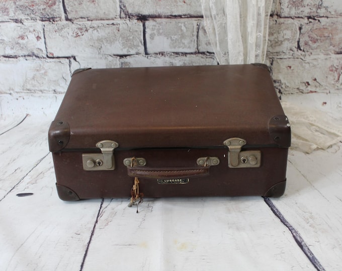 Vintage PYTHON Suitcase: 1950s Brown Fibre Travel Luggage,travel ...