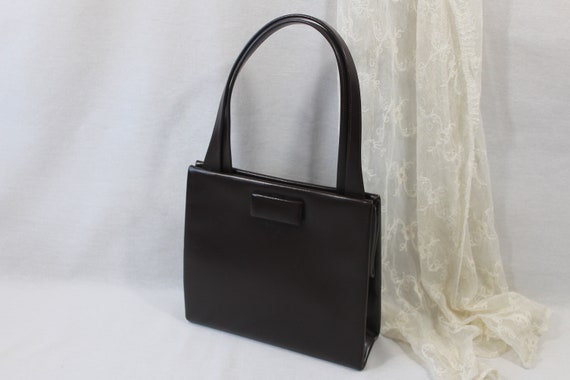 vintage 50-60s bag,smooth bronze leather,handbag … - image 2