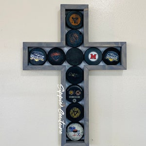Cross Hockey Puck Display Case - Hockey puck shadow box