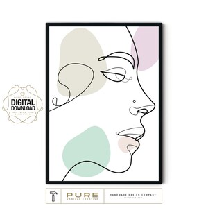 Line Drawing Woman, Fashion Art Sketch Print, Female Face, Black White, Naked Print, Feminine Poster, Digital Download, Woman Art, Minimal