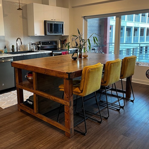 Antique Wood Kitchen Island With Butcher Block Counter Top and or Home ...