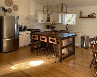 Wood kitchen island with seating