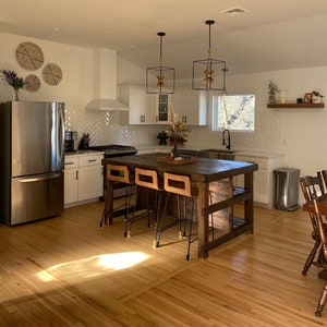 Wood kitchen island with seating