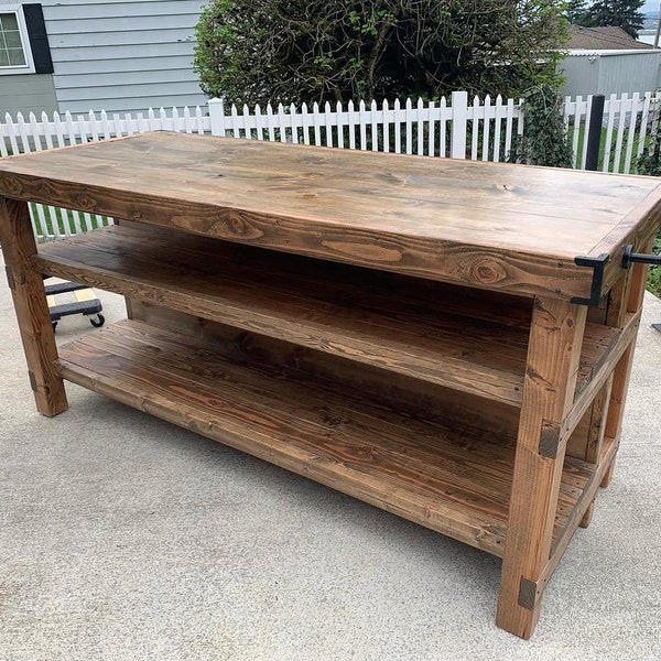 Wood kitchen island with seating