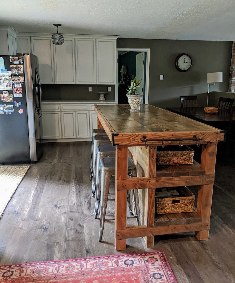 Wood kitchen island with seating area | Etsy