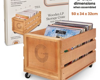 Legend Vinyl Wooden Vinyl Record Storage Crate on Wheels. Ideal Vinyl Storage. Holds up to 100 Records and LPs.