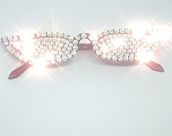 Red Starburst Clear Crystal Sunglasses, Retro, Funky, Trendy, Bling, diamonds, silver crystal sunnies