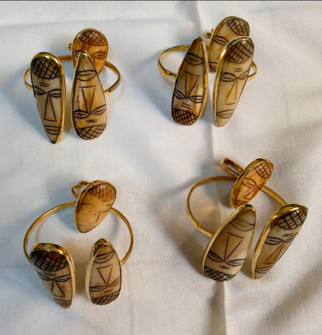 African Bone Cuffs With Matching Rings, Gift Jewellery - Etsy