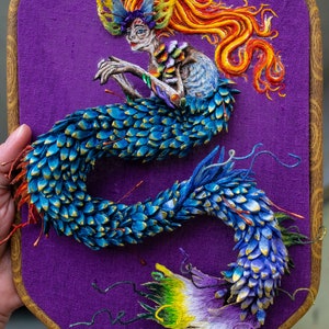 Water Sprite Hand Embroidery Hoop; Mythological Creature; Folklore Art and Craft; Handmade Embroidered Painting