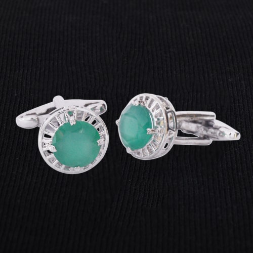 Cuff-links 925 Sterling Silver Stone Shape Round Gemstone Green Onyx Jewelry Cuff-links shops Mens Jewelry, Silver Cuff-links, Gemstone Cuff links