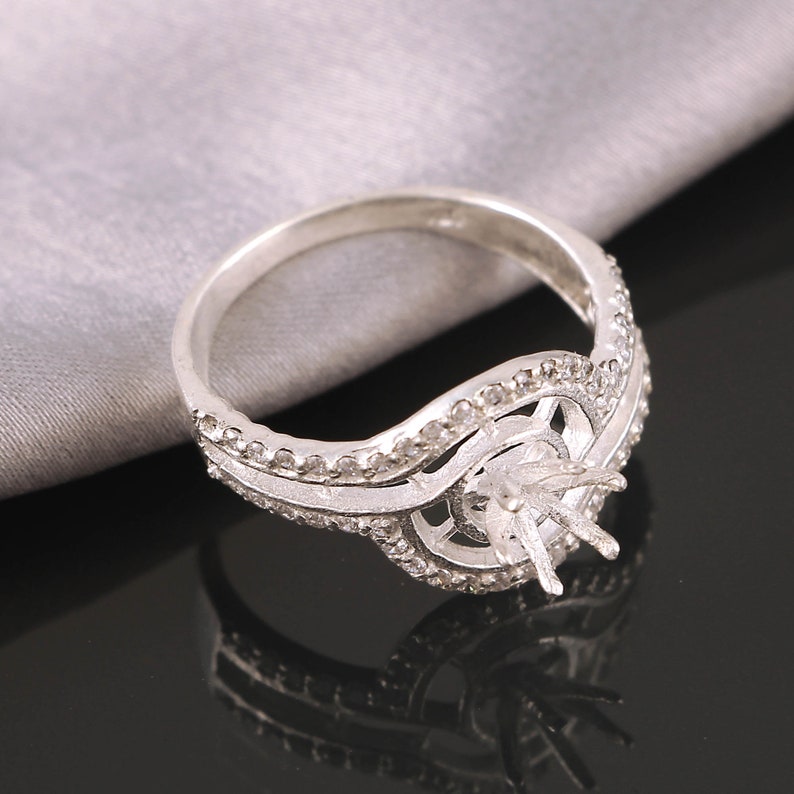 925 Sterling Silver Mount Jewelry Ring Prom Setting 5X5 MM Round Semi Mount Ring Size All Size Available choose your Ring size