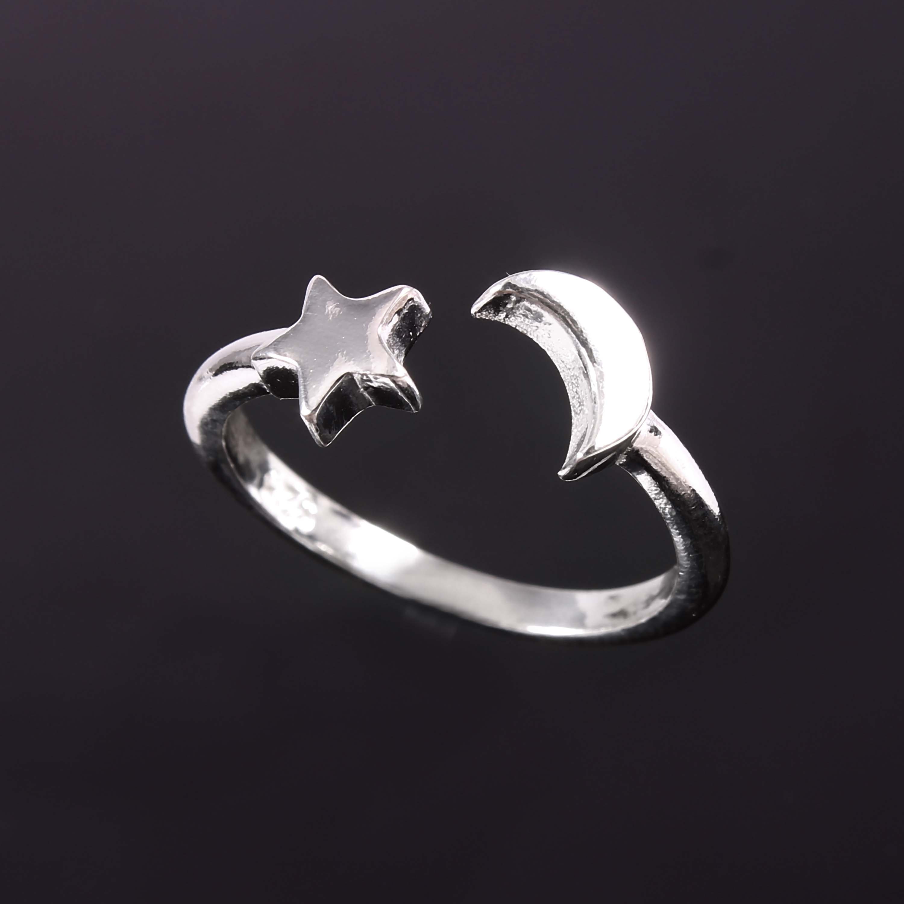 Silver Couple Moon and Star Promise Ring Set Adjustable Etsy