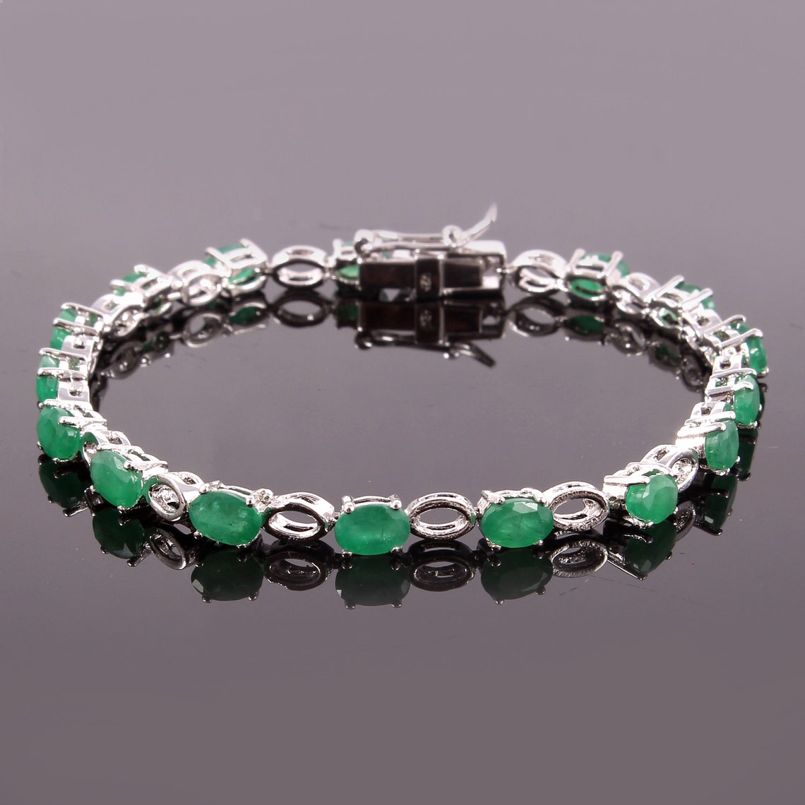 Emerald 925 Sterling Silver Bracelet Natural Gemstone Etsy
