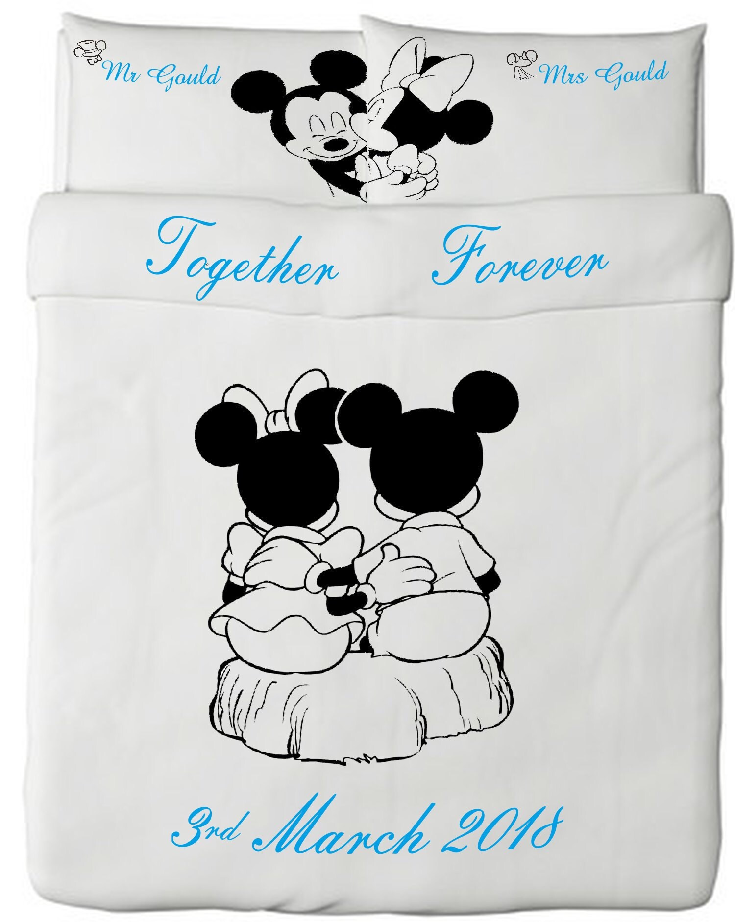 Personalized Hand Painted Disney Mickey And Minnie Kissing Bedding Set Couple Mouse Wedding Gift