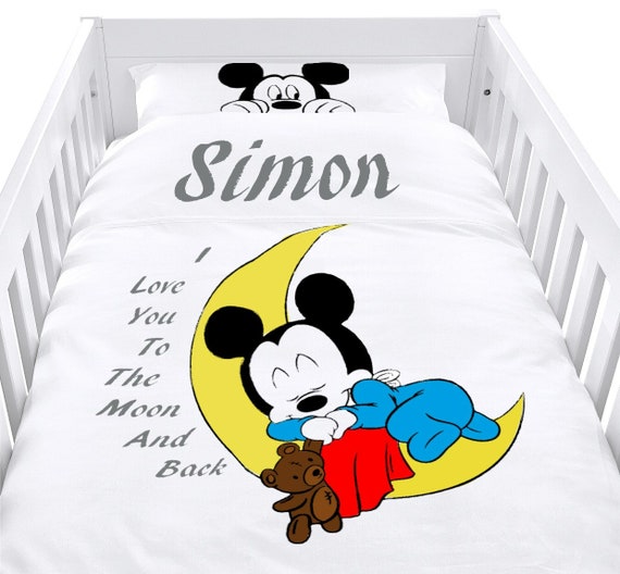 Mickey And Minnie Mouse Baby Boy Cot Set Baby Duvet Cover Etsy