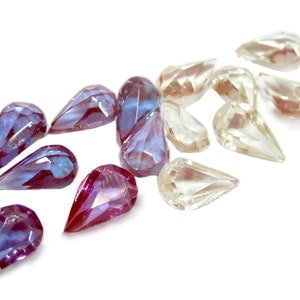 1 handmade rare glass stone 10x6 mm teardrop opal glass faceted sappharine saphiret light blue purple made in Germany 1950
