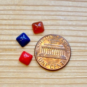 36 handmade glass stones 6x6mm square cabochon red blue carnelian brown colored stones gemstones Made in Germany 1965