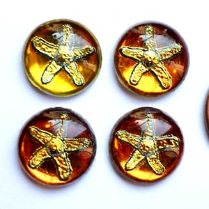 4 cabochons starfish handmade glass stones 13mm Sahara orange gold originally intaglio made in western Germany 1970s